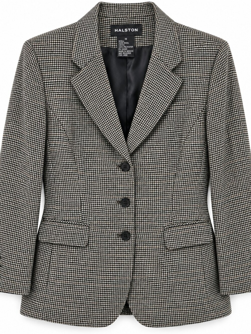 Halston Size 10 Houndstooth Tailored 3 Button Blazer Jacket